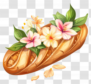 Baguette - Beautiful Bread With Flowers Transparent PNG