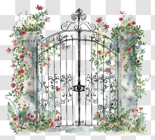 Spring Garden Gate Flowers - Decorative Garden Gate With Floral Design Transparent PNG