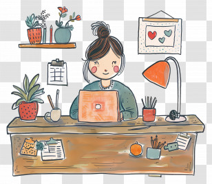 Cartoon Woman Working - Woman Working At Desk Transparent PNG
