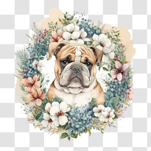 Cute Bulldog
 - Bulldog With Floral Wreath Transparent PNG