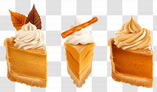 Thanksgiving Pie - Delicious Pumpkin Pie Slices With Whipped Cream Transparent PNG