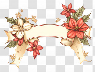 Ribbon Border - Floral Banner With Poinsettias Transparent PNG