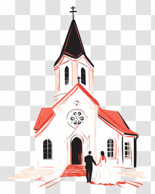 Wedding Church - Artistic Wedding Church With Bride And Groom Transparent PNG