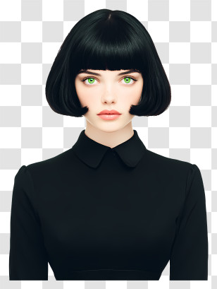 Straight Bob Haircut - Minimal Black Bob Portrait Transparent PNG