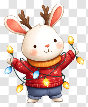 Christmas Bunny - Cute Bunny Tangled In Christmas Lights Transparent PNG