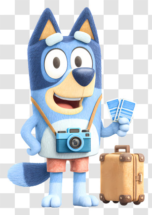 Bluey Tourist - Blue Travel Wolf With Camera Transparent PNG