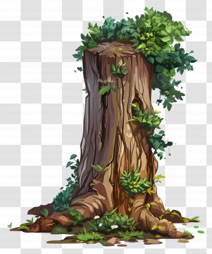 Tree Trunk - Tree Stump With Greenery Transparent PNG