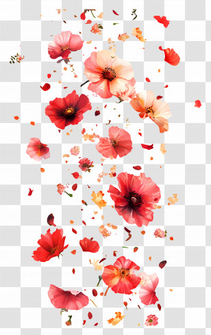 Falling Flowers - Falling Red Flowers With Petals Transparent PNG