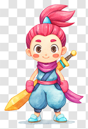 Kat From Warioware - Chibi Pink-haired Swordsman Illustration Transparent PNG