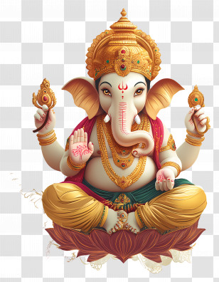 Ganesha Deity Illustration - Ganesha Deity Illustration With Golden Ornaments Transparent PNG