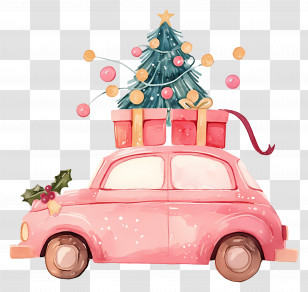Christmas Car - Car Carrying Gifts And Christmas Tree Illustration Transparent PNG