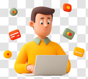 Shopping Via Laptop - Man Working On Laptop With Payment Icons Transparent PNG