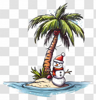 Christmas In July - Funny Snowman On Tropical Beach Illustration Transparent PNG
