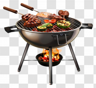 Bbq - Barbecue Grill With Food On Fire Transparent PNG