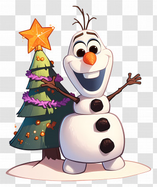 Frozen Olaf - Cheerful Snowman With Decorated Christmas Tree Transparent PNG