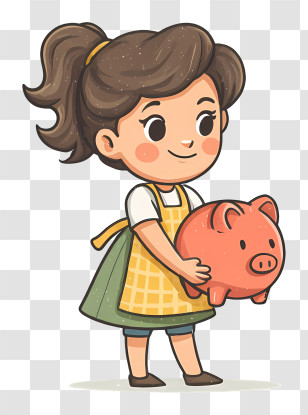 Girl Saving Money - Girl Holding A Piggy Bank Transparent PNG