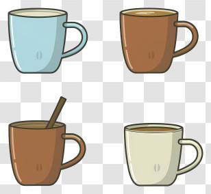 Cartoon - Colorful Illustrated Coffee Cups Transparent PNG