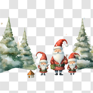 Christmas Card Day - Santa Claus And Elves In A Snowy Forest Transparent PNG