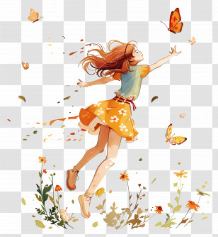 Girl - Girl Reaching For Butterflies Transparent PNG