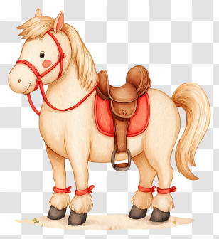 Watercolor Horse - Cartoon Horse With Saddle And Bridle Transparent PNG