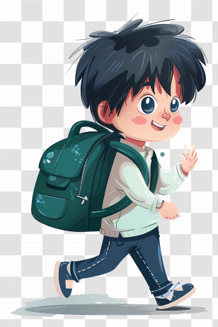 Boy Student - Cartoon Boy With Green Backpack Heading To School Transparent PNG