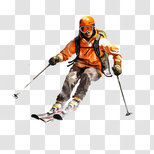 Ski Day - Skier In Orange Jacket On Snowy Slope Transparent PNG