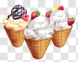 Ice Cream Cones - Waffle Cone Ice Cream With Strawberry Toppings Transparent PNG