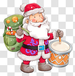 Christmas Santa Claus - Santa Claus With Drum And Gifts Illustration Transparent PNG