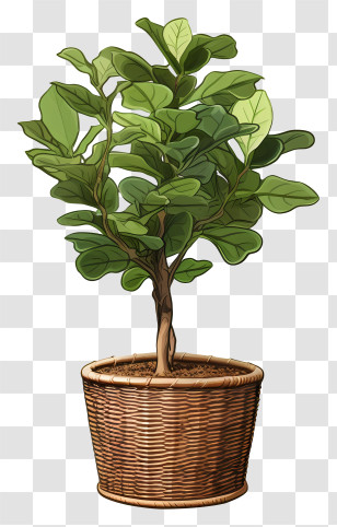 Bonsai Tree - Fiddle Leaf Fig In Woven Basket Illustration Transparent PNG