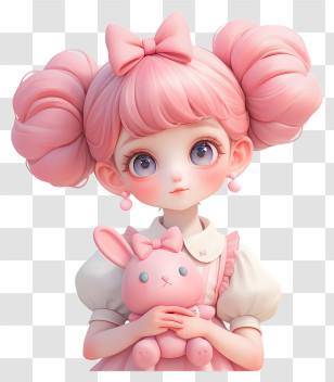 Kawaii 3d Girl - Pink Doll With Bunny Toy Transparent PNG