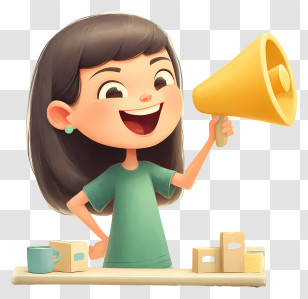 Woman Holding Megaphone - Girl Announcing With Megaphone Transparent PNG