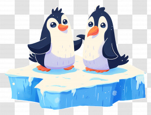 Penguin Day - Cute Cartoon Penguins Playing On Ice Platform Transparent PNG