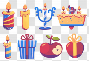 Hanukkah Decoration - Hanukkah Candles And Gifts With Festive Decorations Transparent PNG