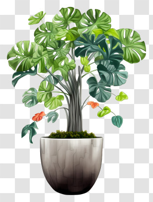 Drawing - Monstera Plant In Ceramic Pot Illustration Transparent PNG
