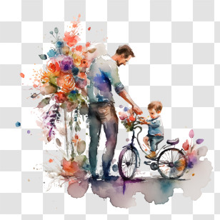 Watercolor Fathers Day
 - Watercolor Father Teaching Child To Ride Bicycle Transparent PNG