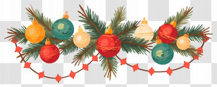Christmas Balls On A Branch - Festive Christmas Ornaments With Pine Branches Transparent PNG