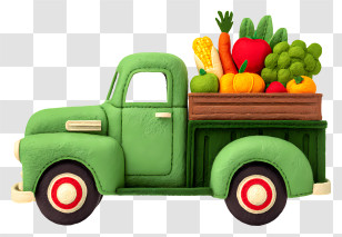 Truck With Vegetables Fruits - Green Truck Loaded With Vegetables Transparent PNG