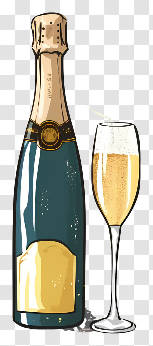 Sparkling Wine - Champagne Bottle And Glass For Celebration Transparent PNG