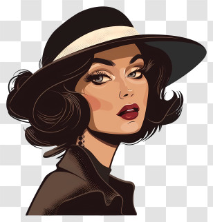 Fashion Retro - Elegant Woman In Black Hat Illustration Transparent PNG