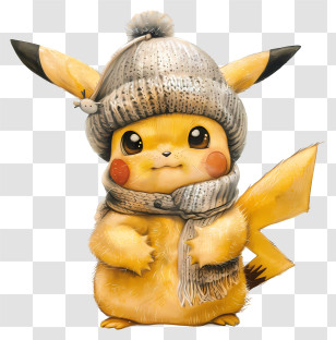 Pikachu - Pikachu In Winter Hat And Scarf Transparent PNG
