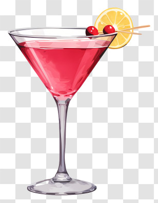 Red Drink - Red Cocktail Glass With Lemon And Cranberries Transparent PNG