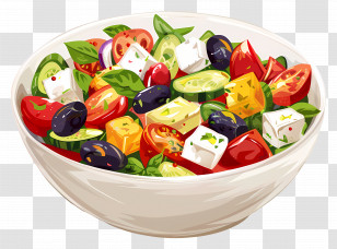 Greek Salad - Vibrant Vegetable Salad In White Bowl Transparent PNG