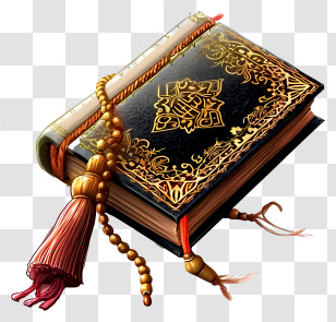 Holy Book Of Koran And Pray Beads Icon - Ornate Book With Golden Tassel Transparent PNG