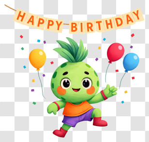 Plant Mascot Celebrating Birthday - Green Pineapple Birthday Mascot Transparent PNG