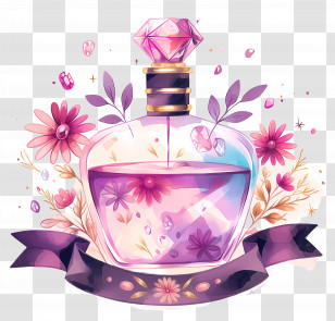 Perfume Day - Elegant Decorative Perfume Bottle With Floral Accents Transparent PNG