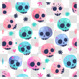 Cute Skulls - Pastel Colorful Skulls Pattern Transparent PNG