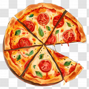 Pizza - Italian Pizza With Tomato And Basil Toppings Transparent PNG