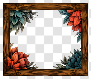 Doodle Style Photo Frame - Decorative Wooden Frame With Flowers Transparent PNG