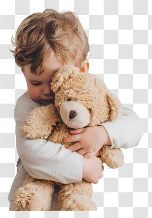 Baby Hugging Teddy Bear - Child Holding A Teddy Bear Affectionately Transparent PNG