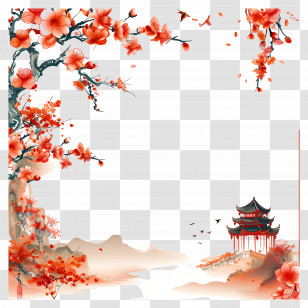 China Background - Cherry Blossom Scene With Oriental Scenery Transparent PNG